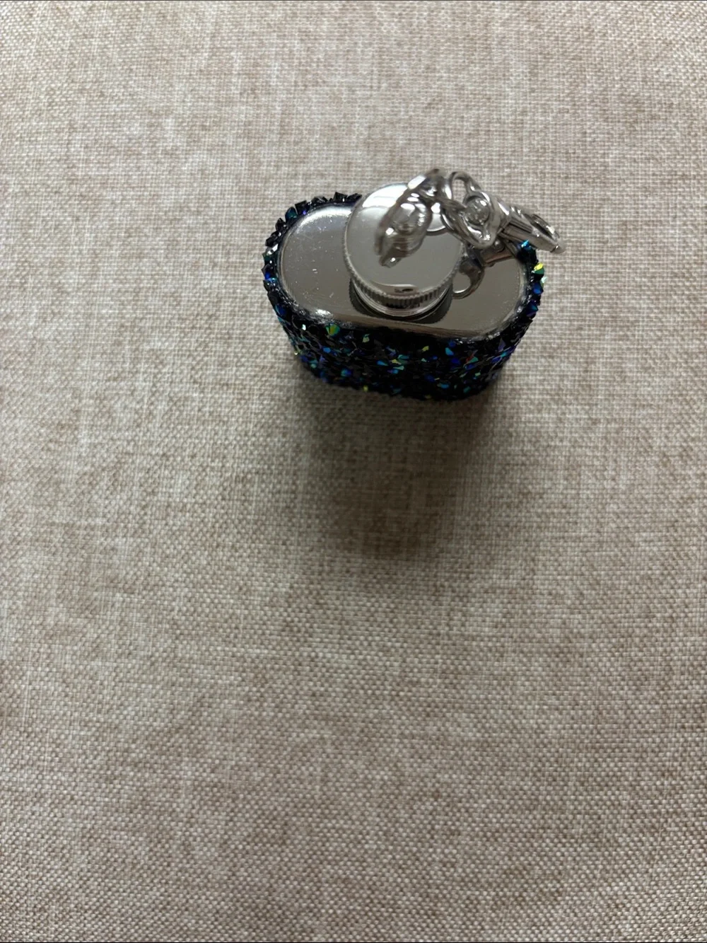 Urban Outfitters Black Iridescent Crystal Mini Flask Keychain